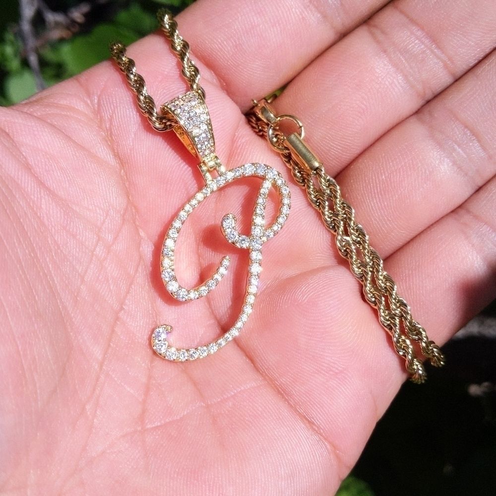 18"Rope Chain - Gold Finish Cursive P. Initial - image 6